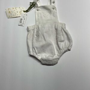Edgehill Collection White Linen-Style Baby Overall Bubble Romper